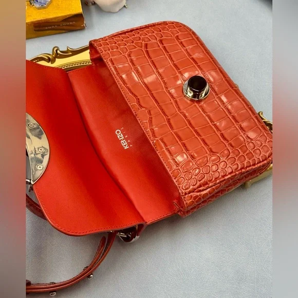 🆕 KENZO 🧿 NWT Medium Tali Croc Embossed Eye Motif Bag, Red - Picture 8 of 16